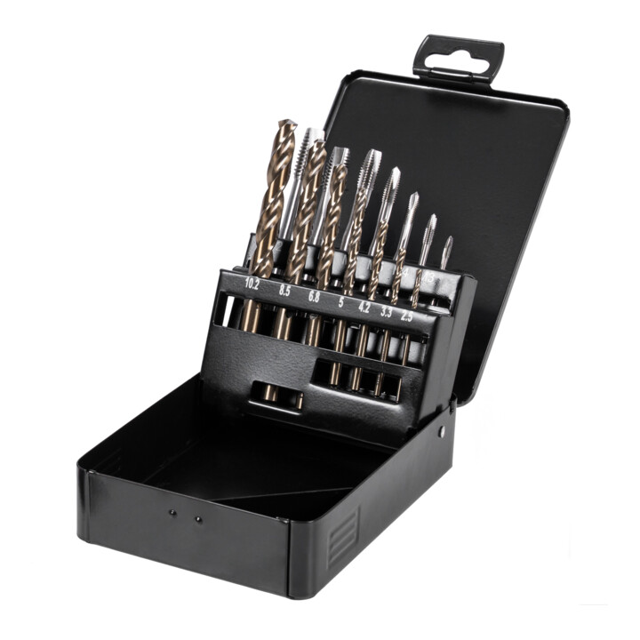 Set Stier STIER Maschinengewindebohrer-Satz HSSE Co5 M3-12 Form B 14-tlg. + STIER Gewindeschneidpaste Bohrpaste 100 ml Wasser-/ Seifenbasis