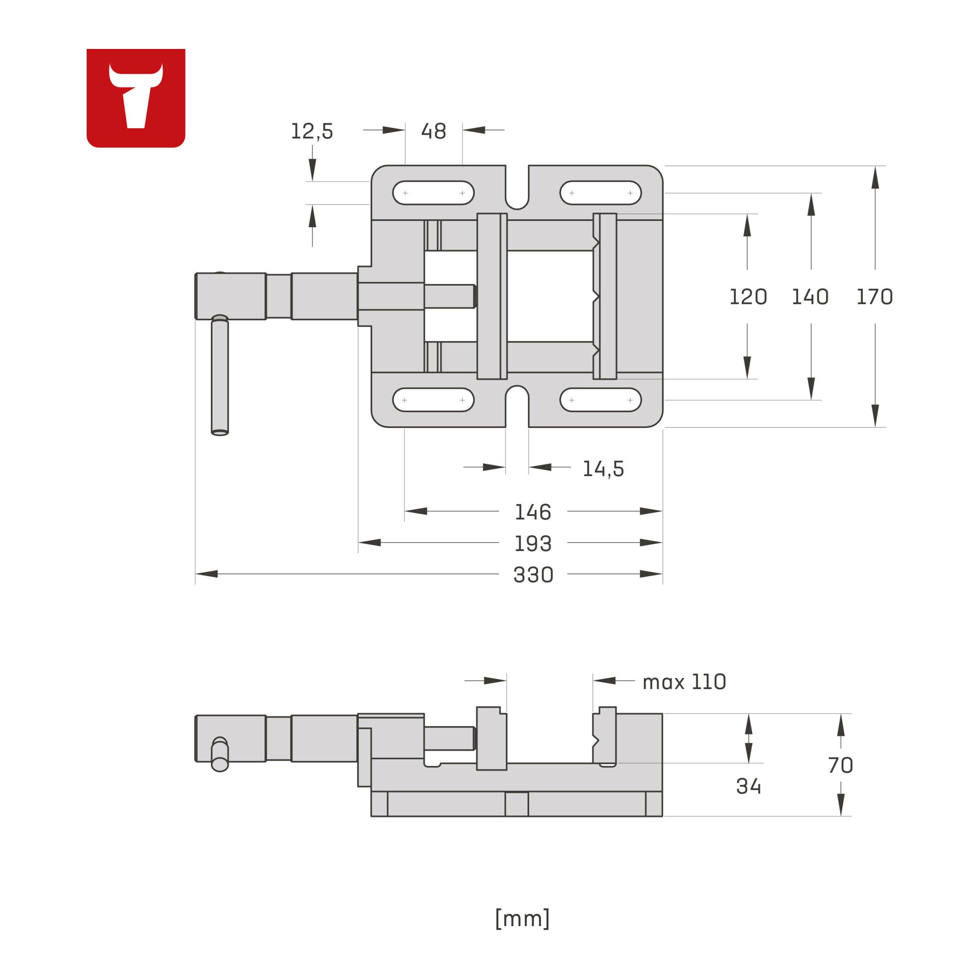 STIER Maschinenschraubstock Backen-B. 100-120 mm Spann-W. 85-110 mm V-Nut