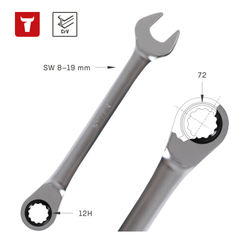 STIER Maul-Ringratschenschlüssel-Satz, SW 8 - 19 mm, 12-teilig
