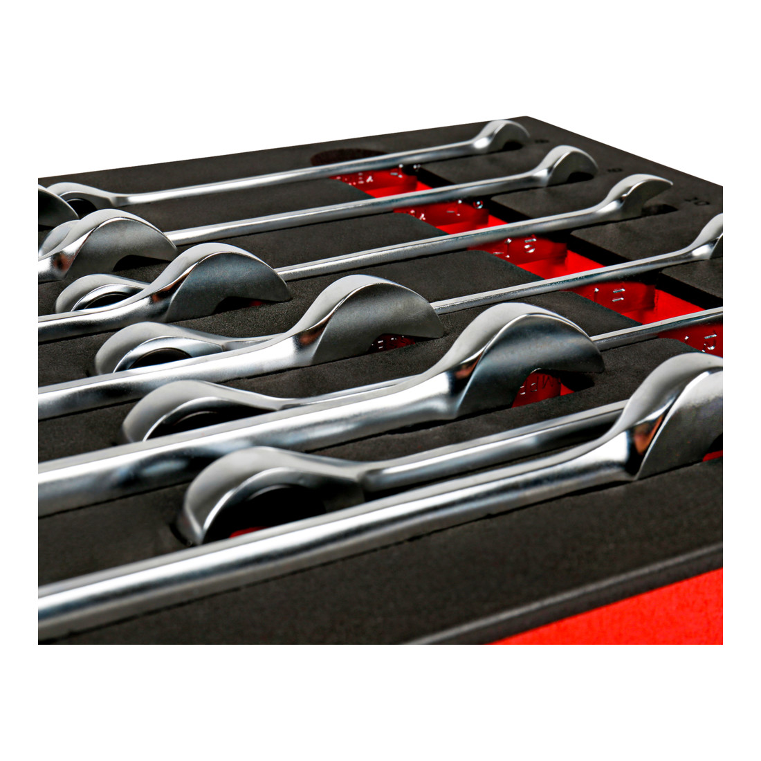 STIER Maul-Ringratschenschlüssel-Satz, SW 8 - 19 mm, 12-teilig, in Weichschaumeinlage (EVA)