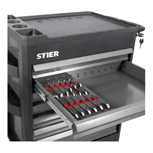 STIER Maul-Ringratschenschlüssel-Satz, SW 8 - 19 mm, 12-teilig, in Weichschaumeinlage (EVA)