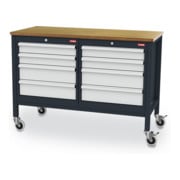 STIER Mobile Kastenwerkbank mit 8 Schubladen BxTxH 1300x600x960 mm RAL 7016 / RAL 7035