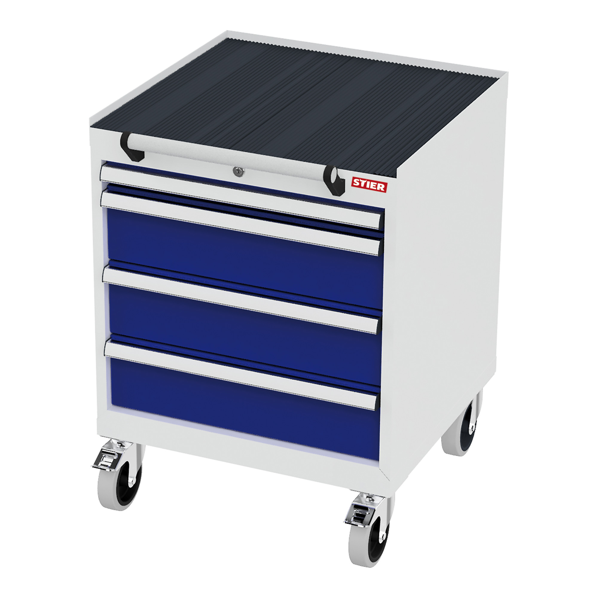 STIER Mobiler Schubladenschrank mit 4 Schubladen BxTxH 600x575x790 mm lichtgrau/enzianblau