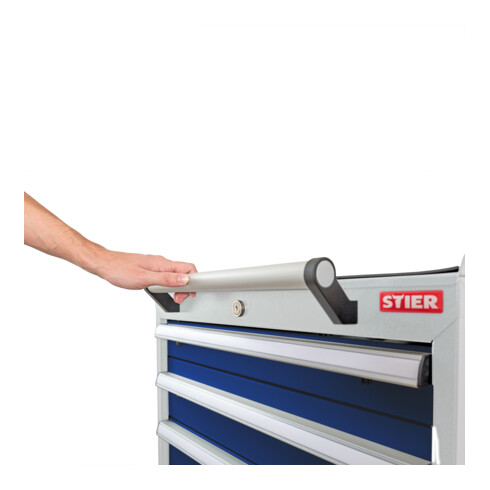 STIER Mobiler Schubladenschrank mit 5 Schubladen BxTxH 600x575x790 mm lichtgrau/enzianblau