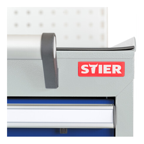 STIER Mobiler Schubladenschrank mit 5 Schubladen BxTxH 600x575x790 mm lichtgrau/enzianblau
