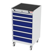 STIER Mobiler Schubladenschrank mit 6 Schubladen BxTxH 600x575x1090 mm lichtgrau/enzianblau