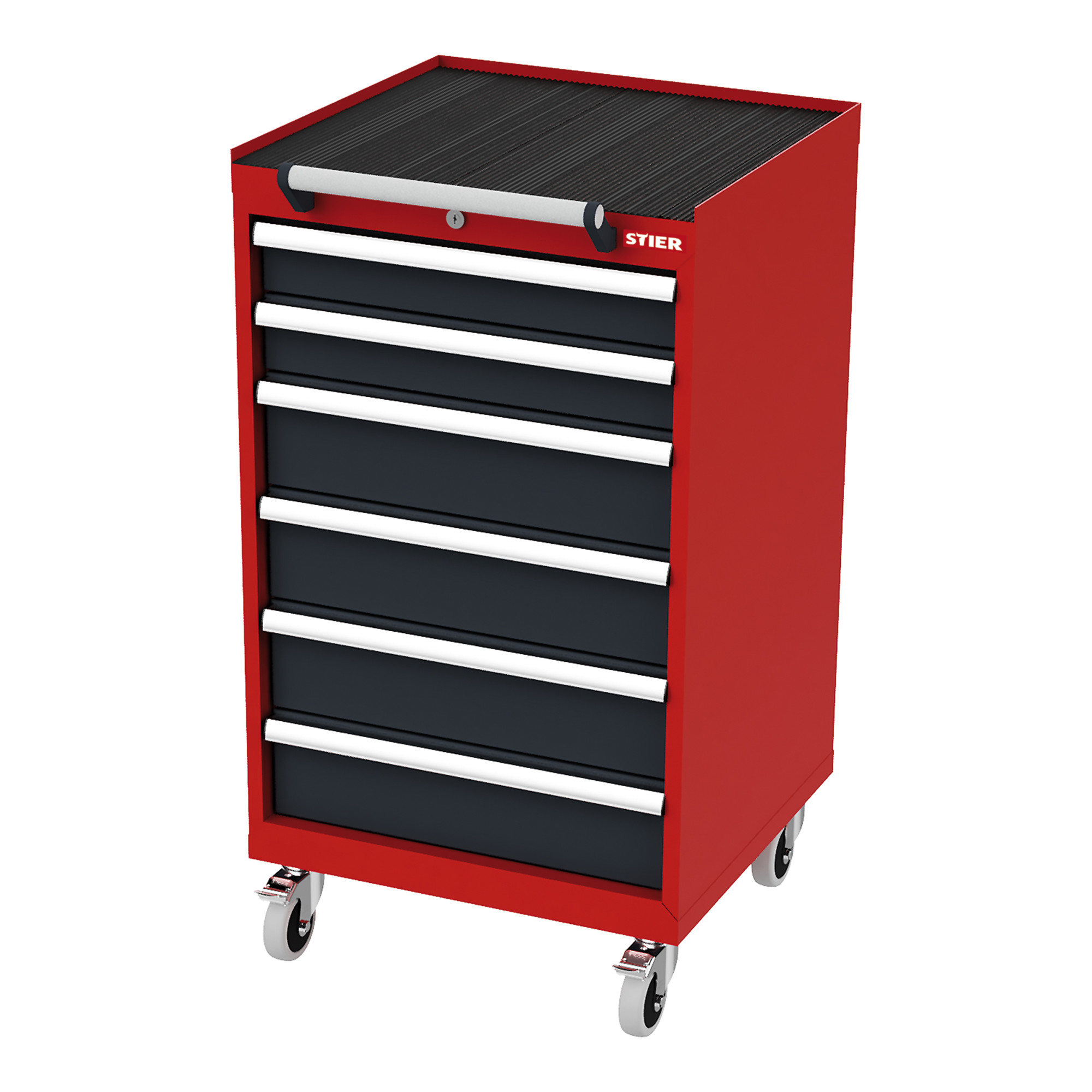 STIER Mobiler Schubladenschrank mit 6 Schubladen BxTxH 600x575x1090 mm rot/anthrazitgrau