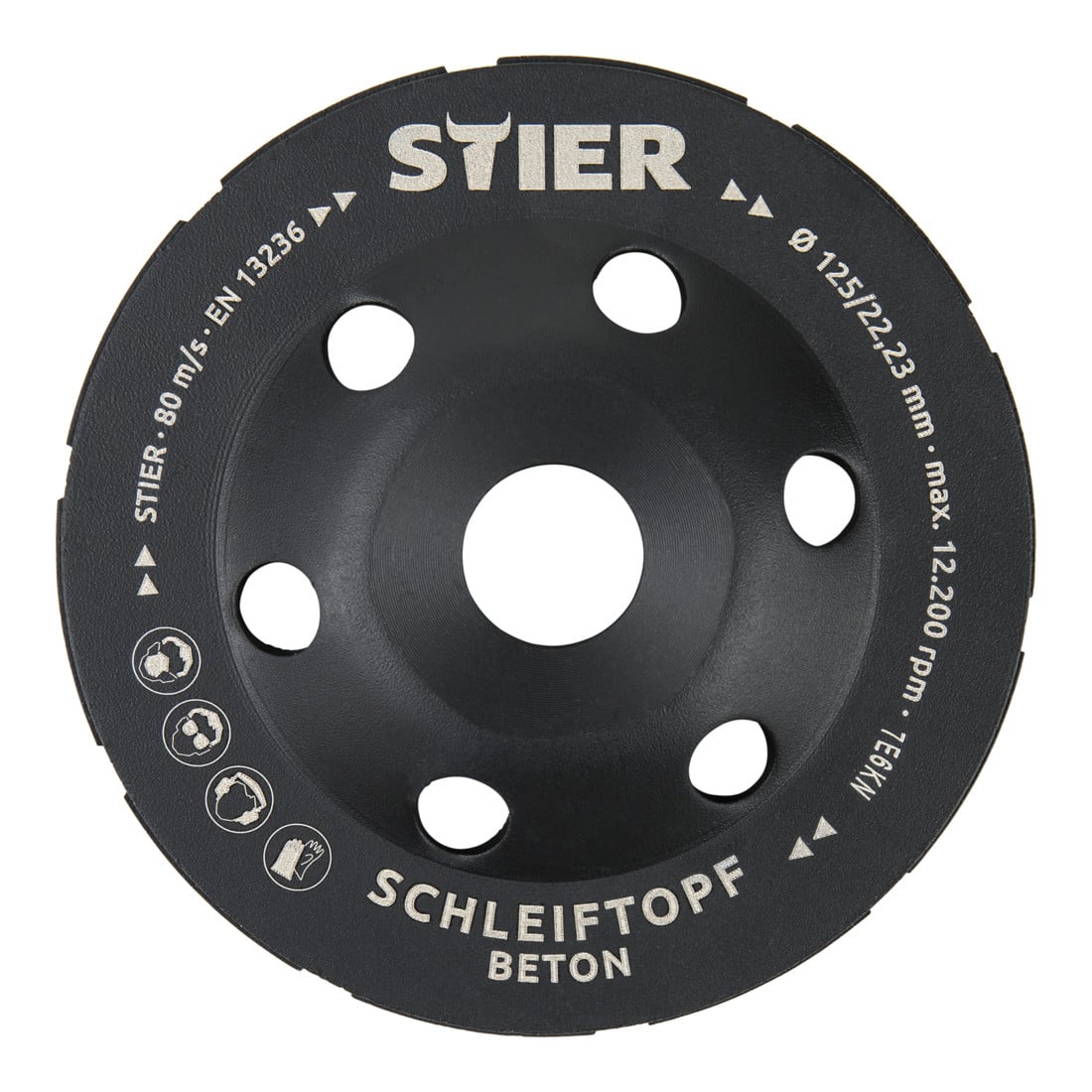 STIER Mola a tazza diamantata doppia ø125 mm foro 22,23 mm calcestruzzo, platorello diamantato