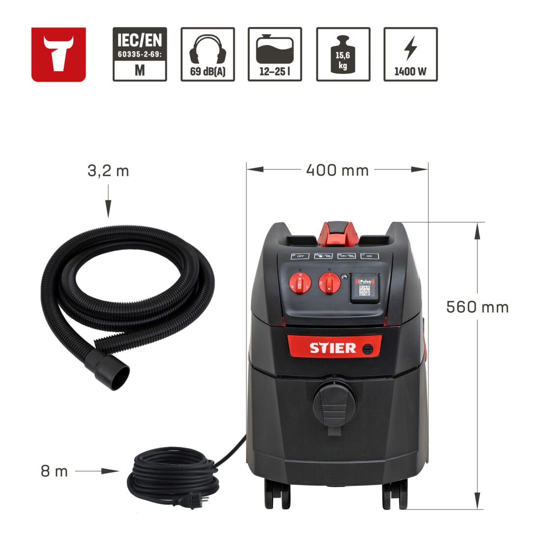 STIER Nass-Trockensauger M PRO-35L - 73 L/s · 270 mbar