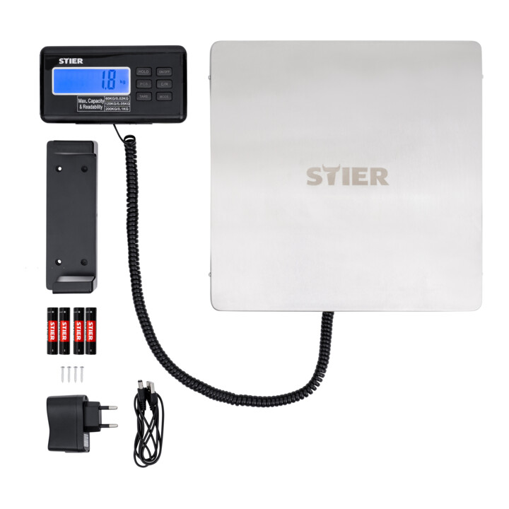 STIER pakketweegschaal platformweegschaal tot 200 kg edelstalen plaat 30 x 30 cm