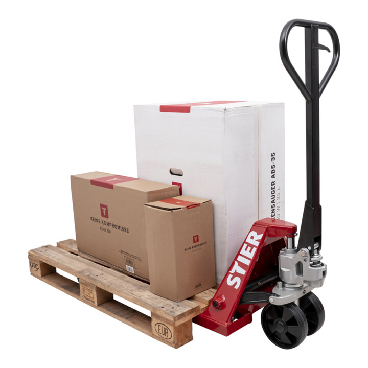 STIER palletwagen draagvermogen 2500 kg vorklengte 1000 mm nylon wielen