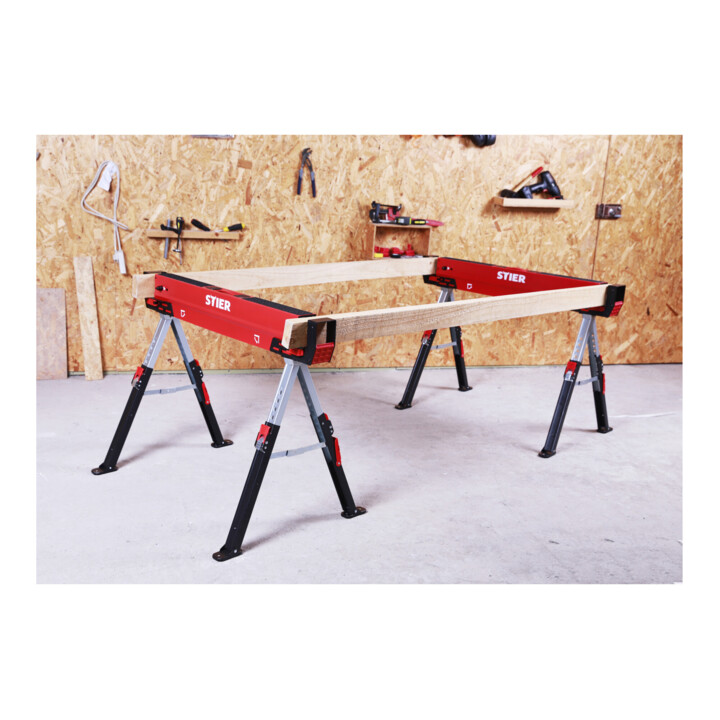 STIER Premium Klapp-Sägebock höhenverstellbar mit Spannmodul 590 kg