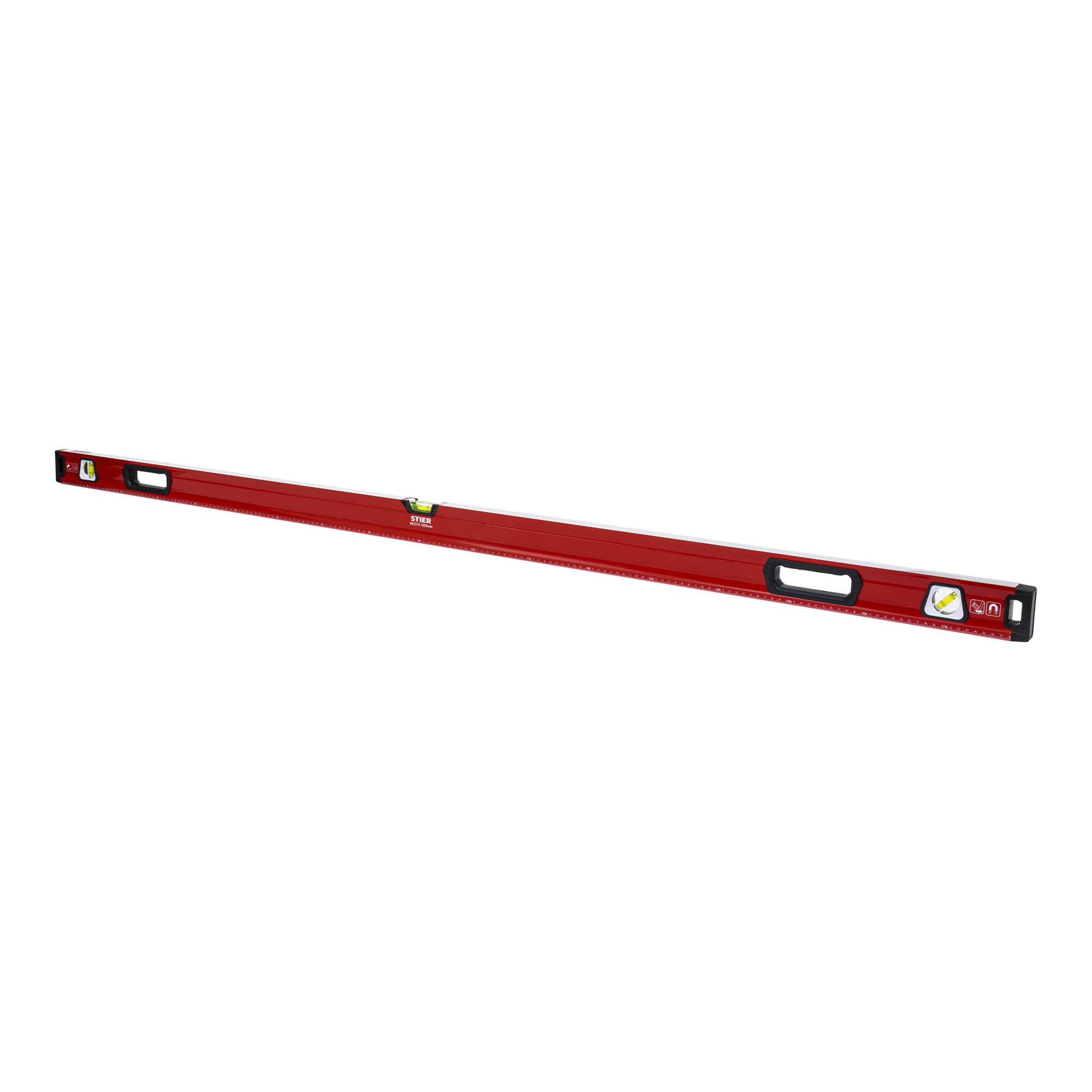 STIER Premium Wasserwaage mit Magnet und drei Libellen 1800 mm ±0,5 mm/m