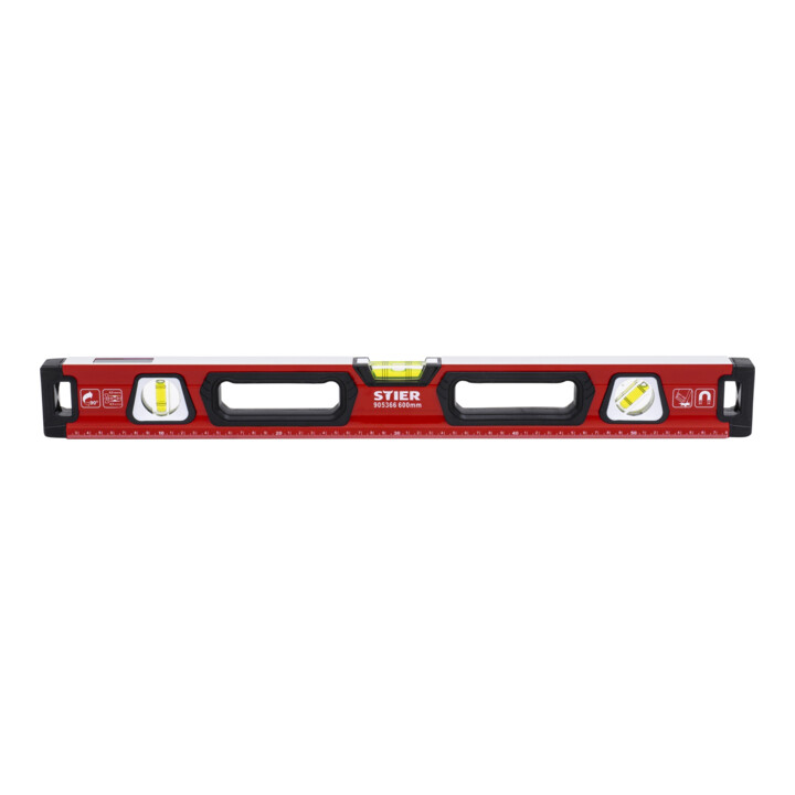 STIER Premium Wasserwaage mit Magnet und drei Libellen 600 mm ±0,5 mm/m