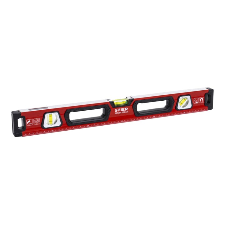 STIER Premium Wasserwaage mit Magnet und drei Libellen 600 mm ±0,5 mm/m