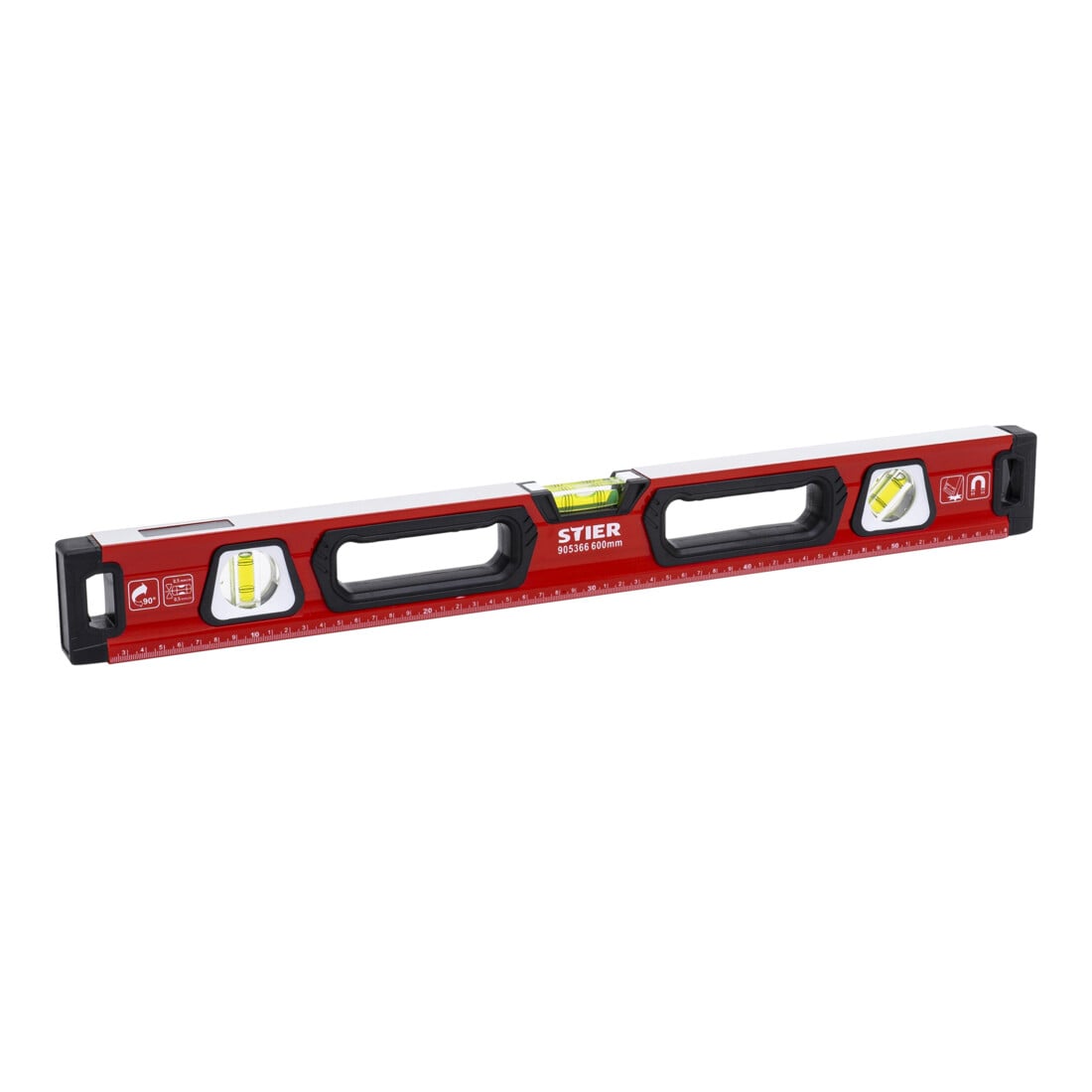 STIER Premium Wasserwaage mit Magnet und drei Libellen 600 mm ±0,5 mm/m