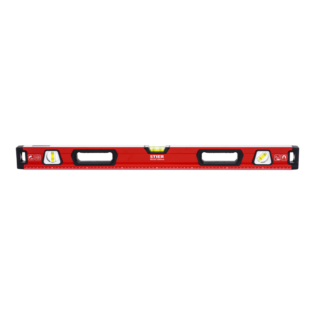 STIER Premium Wasserwaage mit Magnet und drei Libellen 800 mm ±0,5 mm/m