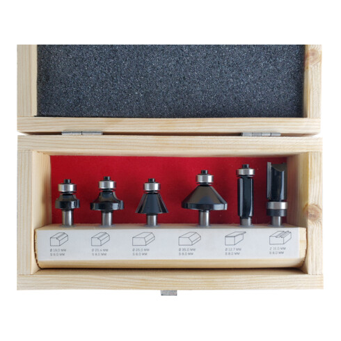 STIER Rand- und Kantenfräser Set 6-teilig 8 mm für Oberfräsen