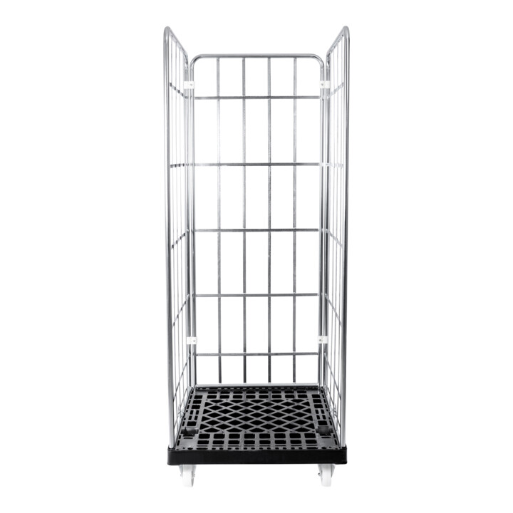 STIER rolcontainer 3-zijdig, galvanisch verzinkt, kunststof rolplaat, LxBxH 815x724x1630 mm