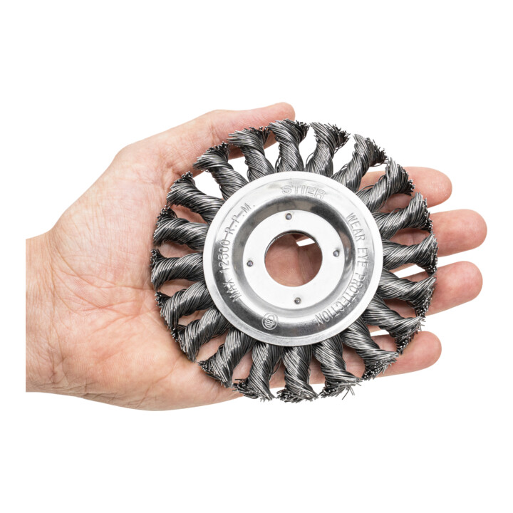 STIER ronde borstel ø 115 mm, boring-ø 22,2 mm, 0,5 mm, geknoopt, staal, nuttige hoogte 24 mm