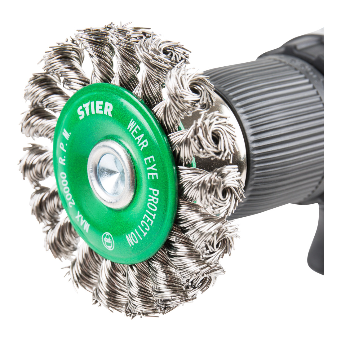 STIER ronde borstel ø 75 mm, schacht-ø 6 mm, 0,5 mm, geknoopt, edelstaal V2A