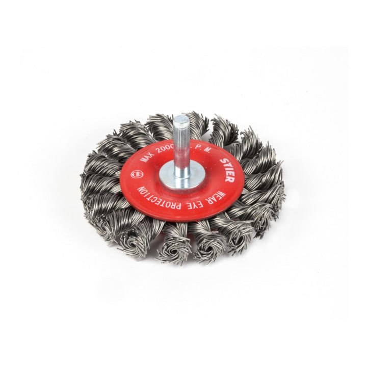 STIER ronde borstel ø 75 mm, schacht-ø 6 mm, 0,5 mm, geknoopt, staal