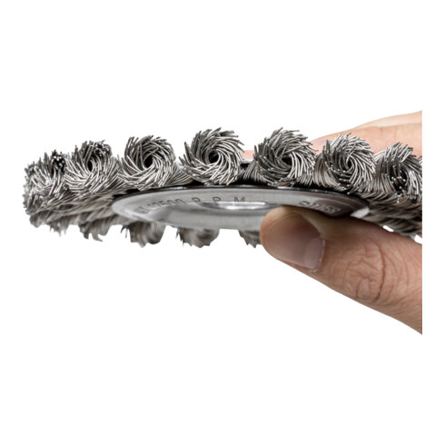 STIER Rundbürste Ø 115 mm, Bohrungs-Ø 22,2 mm, 0,5 mm, gezopft, Edelstahl