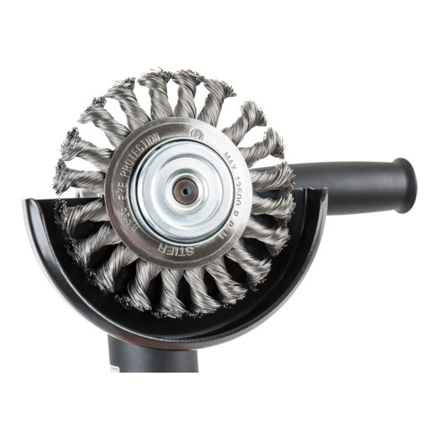 STIER Rundbürste Ø 115 mm, Bohrungs-Ø 22,2 mm, 0,5 mm, gezopft, Edelstahl