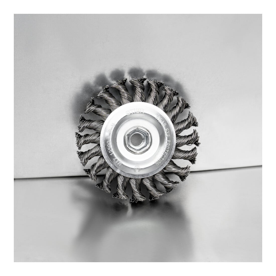 STIER Rundbürste Ø 115 mm, M14, 0,5 mm, gezopft, Stahl