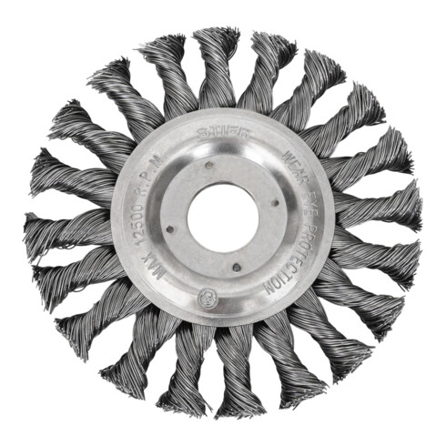 STIER Rundbürste Ø 125 mm, Bohrungs-Ø 22,2 mm, 0,5 mm, gezopft, Stahl