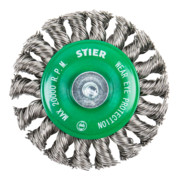 STIER Rundbürste Ø 75 mm, Schaft-Ø 6 mm, 0,5 mm, gezopft, Edelstahl V2A-4