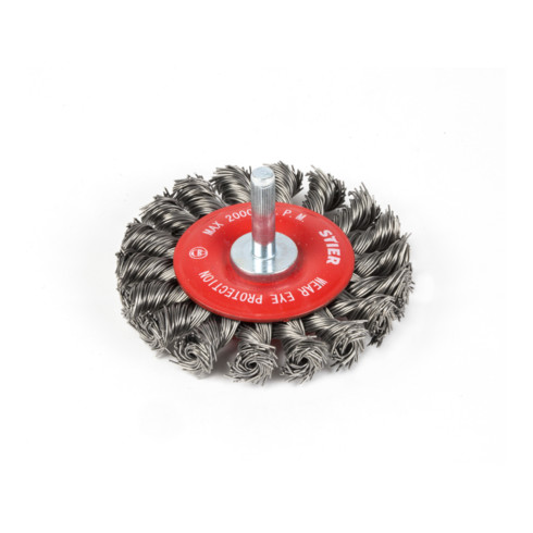 STIER Rundbürste Ø 75 mm, Schaft-Ø 6 mm, 0,5 mm, gezopft, Stahl