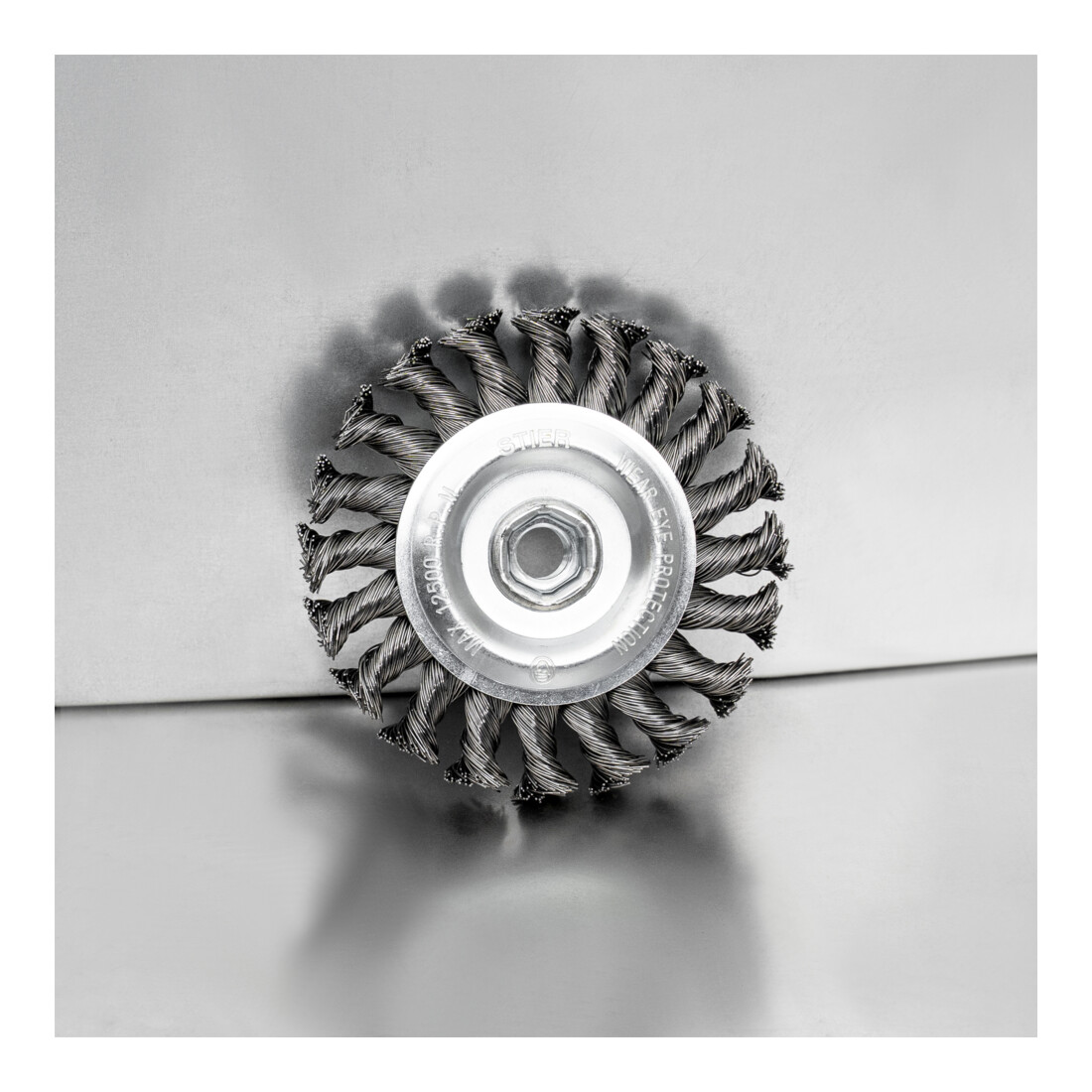STIER Rundbürste Ø 115 mm, M14, 0,5 mm, gezopft, Stahl
