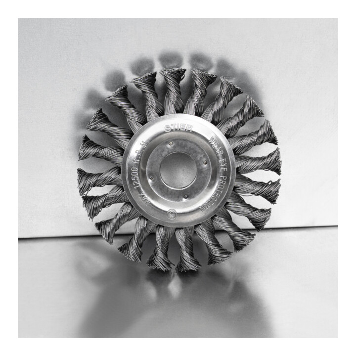 STIER Rundbürste Ø 125 mm, Bohrungs-Ø 22,2 mm, 0,5 mm, gezopft, Stahl