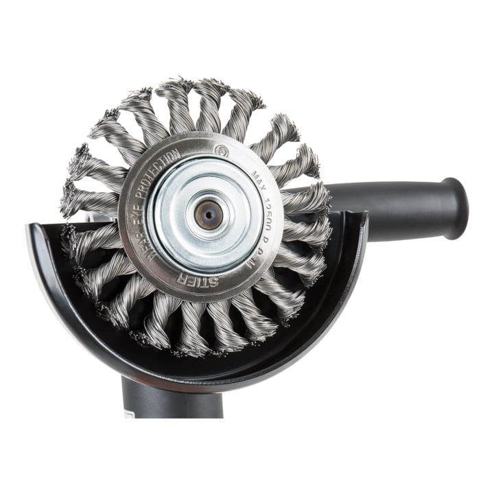 STIER Rundbürste Ø 125 mm, Bohrungs-Ø 22,2 mm, 0,5 mm, gezopft, Stahl