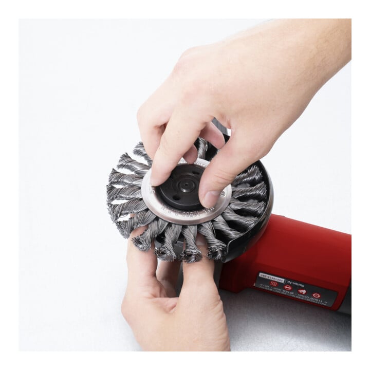 STIER Rundbürste Ø 125 mm, Bohrungs-Ø 22,2 mm, 0,5 mm, gezopft, Stahl