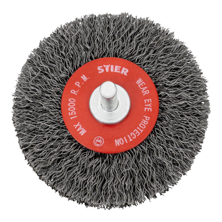 STIER Rundbürste Ø 70 mm, Schaft-Ø 6 mm, 0,3 mm, gewellt, Stahl
