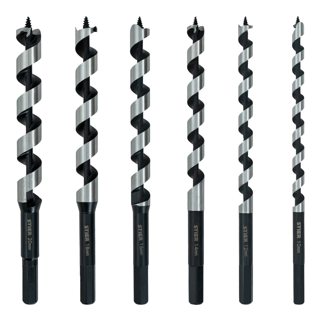 STIER Schlangenbohrer Tieflochbohrer Set 6-teilig 155 / 235 mm 10 - 20 mm Federstahl
