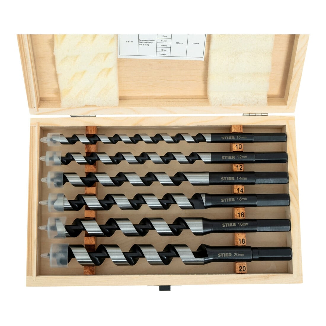 STIER Schlangenbohrer Tieflochbohrer Set 6-teilig 155 / 235 mm 10 - 20 mm Federstahl