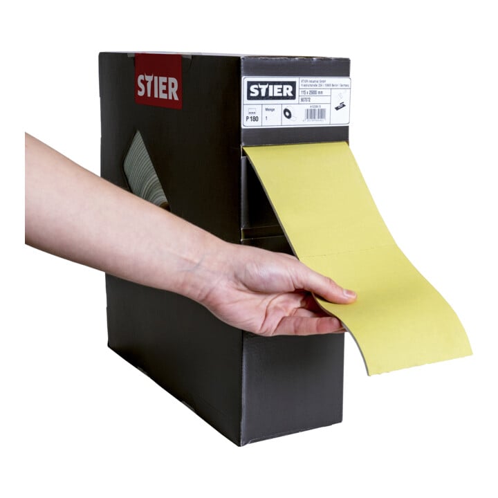 STIER Schleifpapier auf Schaumunterlage P180 115 x 92mm 25m