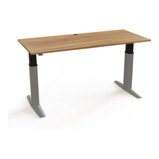 STIER Schreibtisch 501-23 elektrisch höhenverstellbar 180 x 80cm Nussbaum/Silber melaminbeschichtet 68-120cm