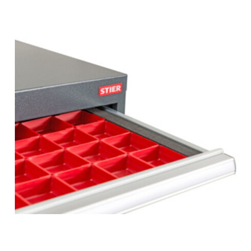 STIER Schubladeneinteilung Kleinteilekästen BLH 100 mm Innenmaß 800x450 mm 30 KTK 75x150 mm