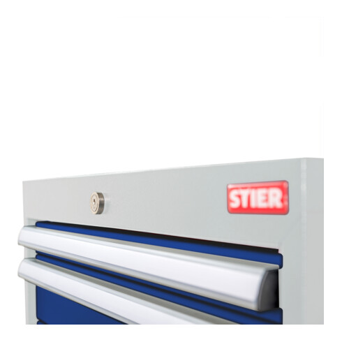 STIER Schubladenschrank mit 5 Schubladen BxTxH 600x575x820 mm lichtgrau/enzianblau