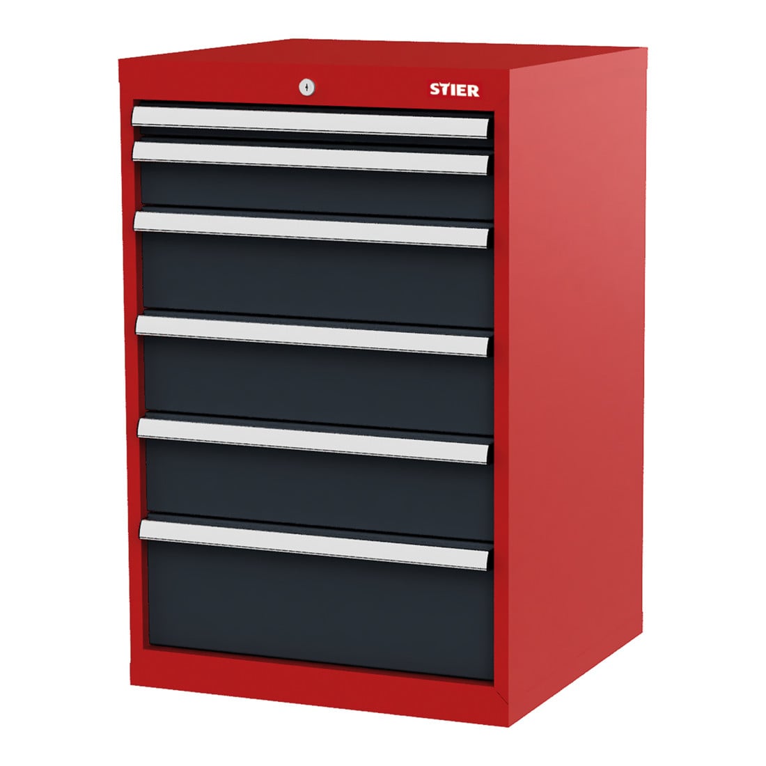 STIER Schubladenschrank mit 6 Schubladen BxTxH 600x575x920 mm RAL 3020 / RAL 7016