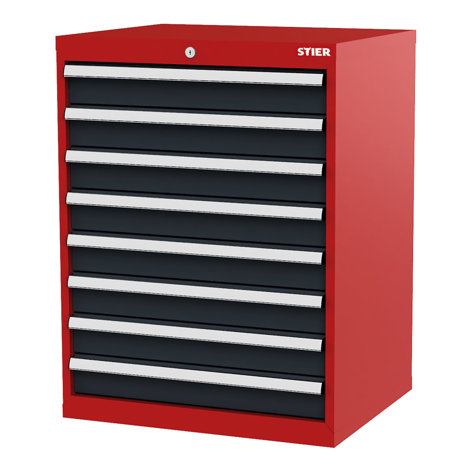 STIER Schubladenschrank mit 8 Schubladen BxTxH 700x575x920 mm rot/anthrazitgrau