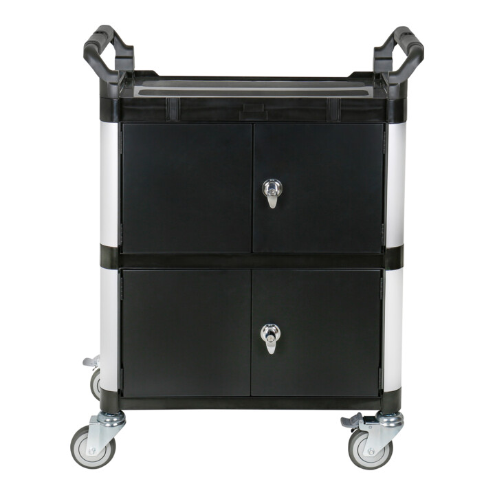 STIER Servierwagen mit 3 Etagen, Wänden und Flügeltüren LxBxH 750x460x980 mm