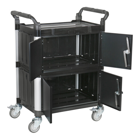 STIER Servierwagen mit 3 Etagen, Wänden und Flügeltüren LxBxH 750x460x980 mm