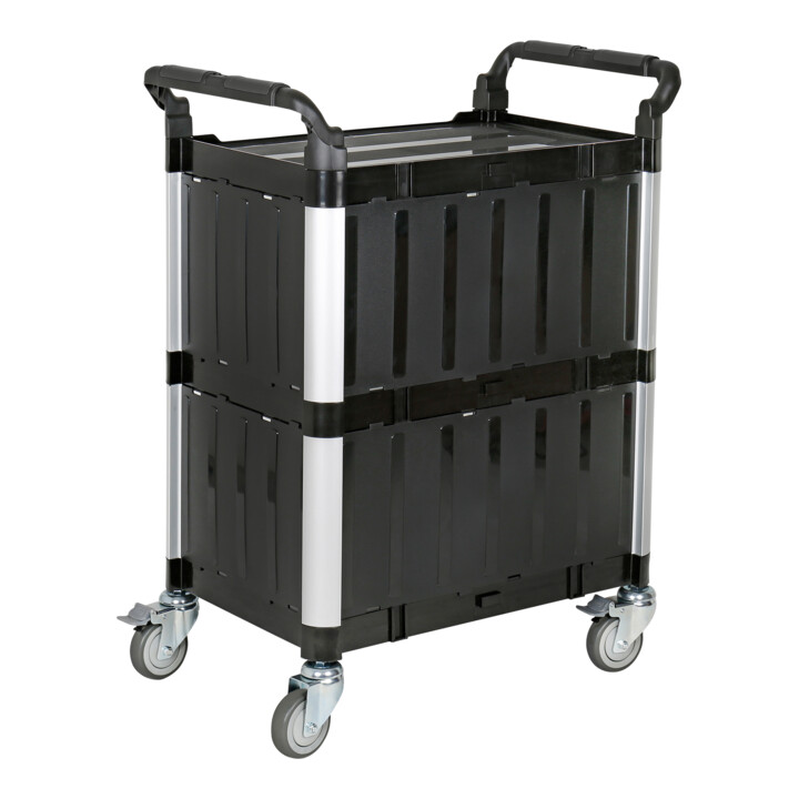 STIER Servierwagen mit 3 Etagen, Wänden und Flügeltüren LxBxH 750x460x980 mm