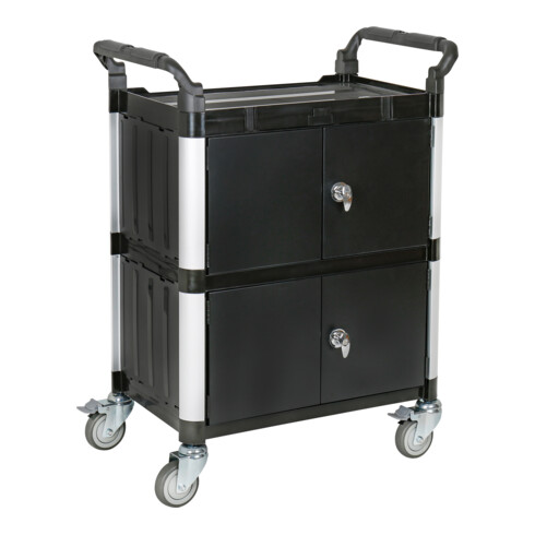 STIER Servierwagen mit 3 Etagen, Wänden und Flügeltüren LxBxH 750x460x980 mm