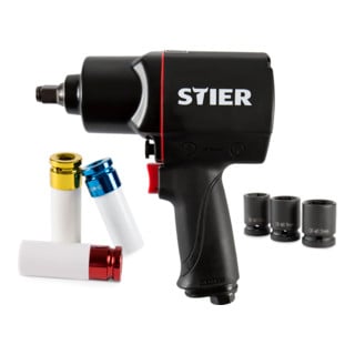 STIER Set de clés à chocs pneumatiques 1/2" - 1750 Nm, 8 pièces
